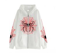 Women's Oversized Y2K Zip Up Halloween Hoodies Jacket Long Sleeve Graphic Spider Print Hooded Jackets with Pockets Punk Grunge Goth Harajuku Sweatshirt Streetwear Comfort Clothes