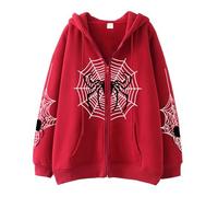 Women's Oversized Y2K Zip Up Halloween Hoodies Jacket Long Sleeve Graphic Spider Print Hooded Jackets with Pockets Punk Grunge Goth Harajuku Sweatshirt Streetwear Comfort Clothes