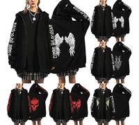 Women's Oversized Y2K Zip Up Halloween Hoodies Jacket Long Sleeve Skeleton Graphic Pirate Print Hooded Jackets with Pockets Punk Grunge Gothic Sweatshirt Streetwear(#01-01, M)