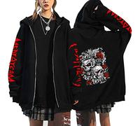 Women's Oversized Y2K Zip Up Halloween Hoodies Jacket Long Sleeve Skeleton Graphic Pirate Print Hooded Jackets with Pockets Punk Grunge Gothic Sweatshirt Streetwear(#01-07, XL)