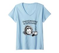 Women's Overstimulated and Caffeinated PossumOpossum Coffee Lover V-Neck T-Shirt