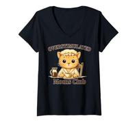 Womens Overstimulated Moms Club Cute Cat Coffee n Tea Lover V-Neck T-Shirt