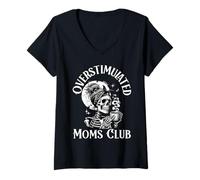 Womens Overstimulated Moms Club Skeleton Coffee Funny Parenting Top V-Neck T-Shirt