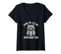 Womens Overthink This Raccoon Funny Anxious Drinker V-Neck T-Shirt