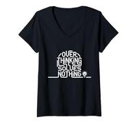 Women's Overthinking Solves Nothing Minimalist Stoic Anxiety V-Neck T-Shirt