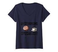 Womens Overthinking Specialist Coffee Humor Design V-Neck T-Shirt