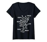 Women's Ow Ow Ow Chronic Pain Awareness Comedy Stick Character Funny V-Neck T-Shirt