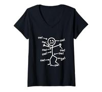 Womens Ow Ow Ow Figure- Funny Chronic Pain Awareness V-Neck T-Shirt