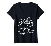 Women's Ow Ow Ow Stick Character Comedy Figure Chronic Pain V-Neck T-Shirt