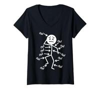 Women's Ow Ow Ow Stick Character Figure Chronic Pain Awareness V-Neck T-Shirt