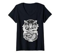 Women's Owl Ancient Greece Mountain Night Sky Graphic V-Neck T-Shirt