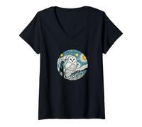 Womens Owl - Barn Bird Watching - Van Gogh Starry Night Style V-Neck T-Shirt