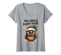 Womens Owl Have A Silent Night Funny Grumpy Christmas V-Neck T-Shirt