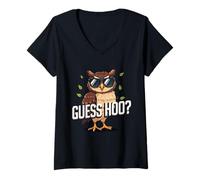 Womens Owl Lover Pun, Guess Hoo V-Neck T-Shirt