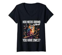 Womens Owl Lover Pun, Hoo Needs Drama When You Have Owls V-Neck T-Shirt