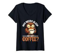 Womens Owl Lover Pun, Hoo Needs Sleeps When There's Coffee V-Neck T-Shirt