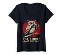 Women's Owl Oh Look Nobody Gives A Shit Funny Sarcastic Sayings V-Neck T-Shirt
