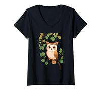 Women's Owl on Branch Forest Nature Illustration V-Neck T-Shirt