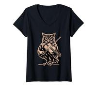 Women's Owl Playing Violin Classical Orchestra Music V-Neck T-Shirt