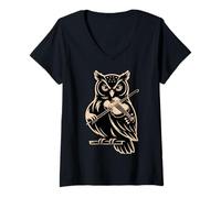 Women's Owl Playing Violin Classical Orchestra Music V-Neck T-Shirt