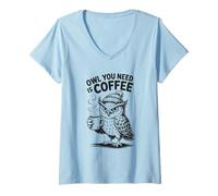 Women's Owl You Need is Coffee Funny Bird Pun Grumpy Morning Vintage V-Neck T-Shirt