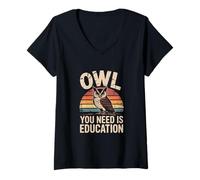 Womens Owl You Need is Education Retro Owl Wisdom V-Neck T-Shirt