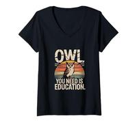 Womens Owl You Need is Education Retro Owl Wisdom V-Neck T-Shirt