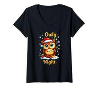 Womens Owly Night Christmas Owl Snowflakes Bible Christian Religion V-Neck T-Shirt