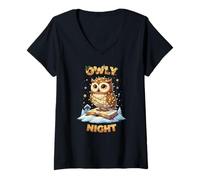 Womens Owly Night Christmas Owl Snowflakes Bible Christian Religion V-Neck T-Shirt