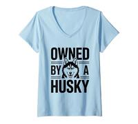 Women's Owned by A Husky Funny Husky Owner V-Neck T-Shirt