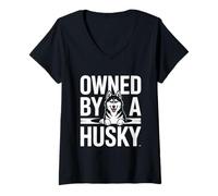 Women's Owned by A Husky Funny Husky Owner V-Neck T-Shirt