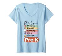 Womens P Is For Pre K First Day Teacher Pre-Kindergarten Women Men V-Neck T-Shirt