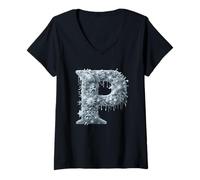 Womens P Letter Winter Wonderland Flora V-Neck T-Shirt