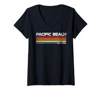 Women's Pacific Beach San Diego Retro Design Pacific Beach CA V-Neck T-Shirt