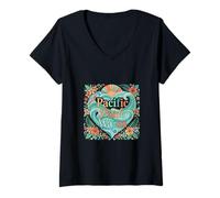 Women's Pacific Pride Waves Cultural Harmony Art V-Neck T-Shirt