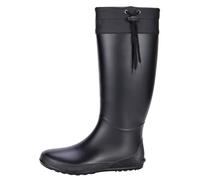 Women's Packable Tall Rain Boots Ultra Lightweight Flat Wellies Muck Boots - NOT FOR WIDE CALF, Black With Collar, 7.5-8 M US/EU 38