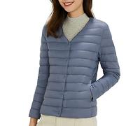 Women's Packable Ultra Light Weight Short Down Jacket Women's Thin Solid Color Women's Round Neck V-Neck Long-Sleeved Liner Down Jacket Plus Size Filled Velvet Coat Winter Warm Blouse Navy