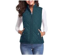 Womens Padded Vest Ladies Casual Solid Color Stand Collar Lightweight Zip Quilted Gilet Body Warmer Winter Stylish Soft Warm Sleeveless Jacket with Pocket,Blue,XL,u11k