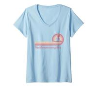 Women's Paddleboard SUP Girl Paddle More Less Worry Retro Sunset V-Neck T-Shirt