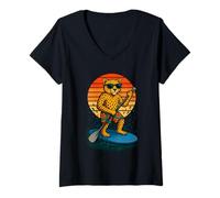 Womens Paddling Cheetah with Sunglasses Beach SUP Paddleboarding V-Neck T-Shirt