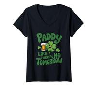 Women's Paddy Like There’s No Tomorrow St. Patrick's Day Irish Puns V-Neck T-Shirt