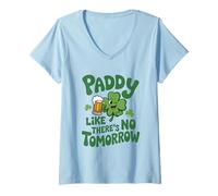 Women's Paddy Like There’s No Tomorrow St. Patrick's Day Irish Puns V-Neck T-Shirt