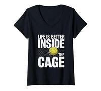 Women's Padel Player Life is Better Inside The Cage Padel V-Neck T-Shirt