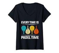 Womens Padel Players Everytime is Padel TIME Funny Padel Game V-Neck T-Shirt