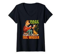 Womens Page Turner Meets Tail wagger V-Neck T-Shirt