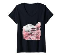 Womens Pagoda Japanese Pagoda Tower Japanese Art Artwork Nature V-Neck T-Shirt