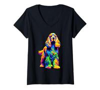 Womens Paint Art English Cocker Spaniel Spaniels V-Neck T-Shirt
