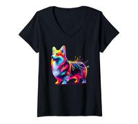 Womens Paint Art Pembroke Welsh Corgi Corgis V-Neck T-Shirt