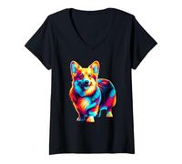 Womens Paint Art Pembroke Welsh Corgi Corgis V-Neck T-Shirt