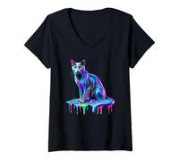 Womens Paint Art Russian Blue Cat Russian Blues Maltese V-Neck T-Shirt